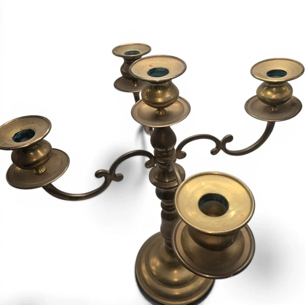 Vintage 5-Arm Candelabra Gold Brass Dark‎ Academia Regency